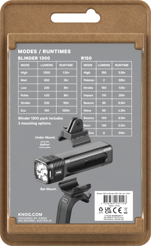 Knog Lichtset Blinder 1300 & Blinder R150 schwarz