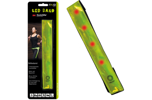 FASI LED Band Leucht-Reflexband gelb inkl. CR-2032 Batterie